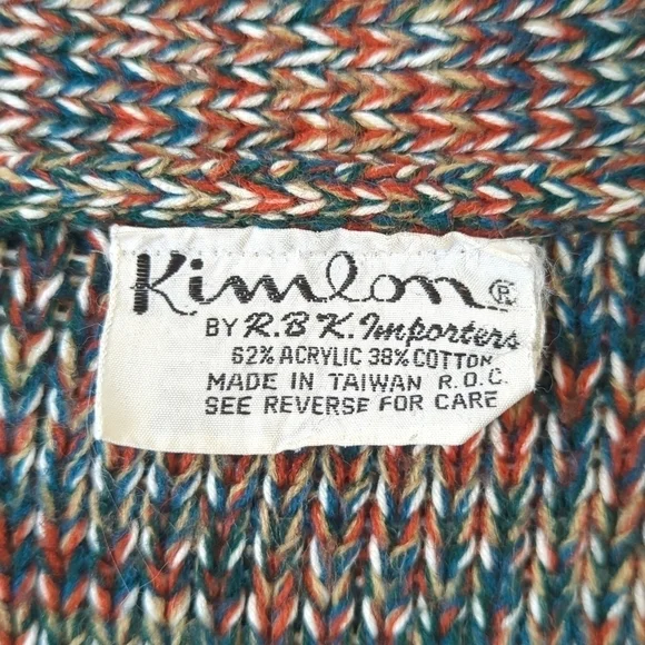 Kimlon 80's Vintage Chunky Rainbow Space Dye Knit Open Front Cardigan Sweater S - Picture 4 of 10